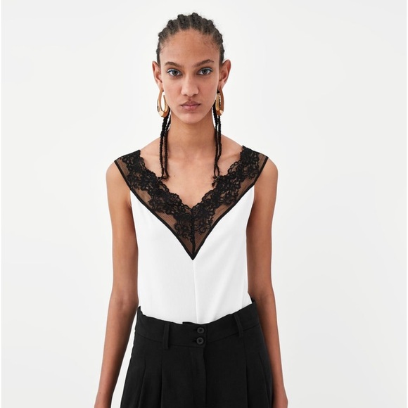 Zara Tops - Zara white with black lace bodysuit